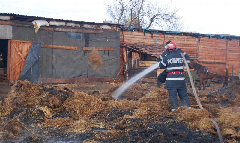 Incendiu puternic la Cogealac. Ard două grajduri