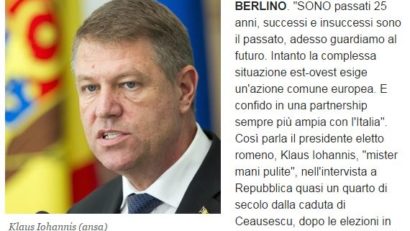 Klaus IOHANNIS, în La Repubblica: Este nevoie de un Guvern de centru-dreapta