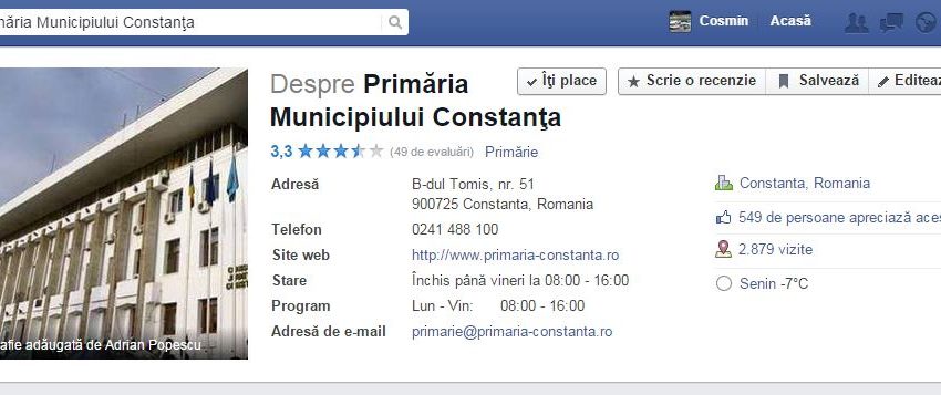 Primăria Constanţa are pagină de Facebook