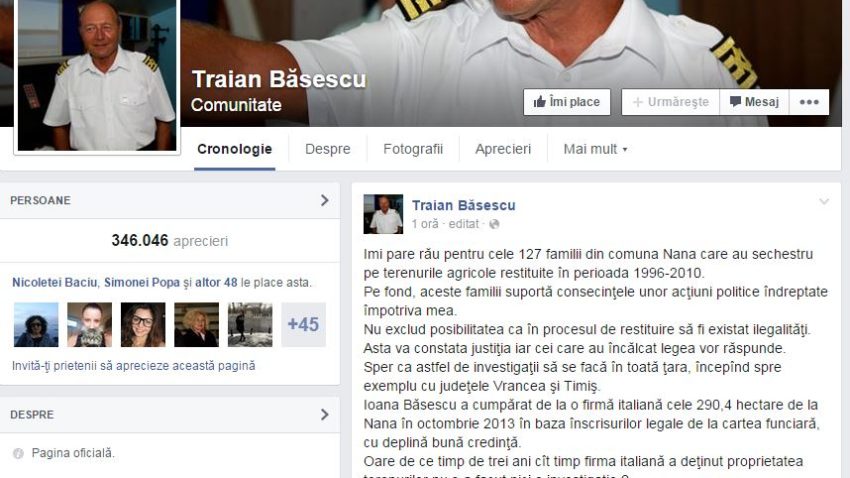 Traian Băsescu reacţionează în scandalul terenurilor de la Nana