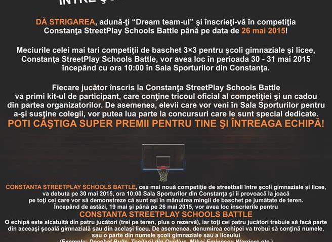 Ultima zi de înscrieri la “Constanța Streetplay Schools Battle”