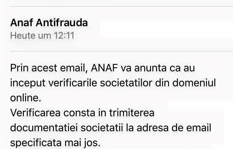 ANTIFRAUDA avertizează agenţii economici asupra unei tentative de PHISHING
