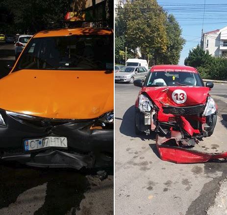 Accident între un taxi şi o maşină de pizza, pe strada Unirii
