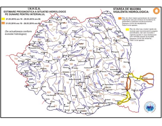 COD PORTOCALIU de inundații prelungit pe Dunăre, pe sectorul Hârșova-Brăila