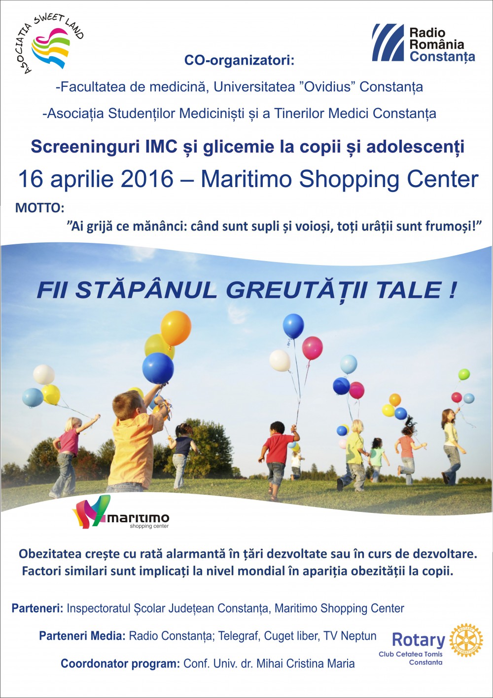 ,,Fii stăpânul greutății tale!” – Campanie de conștientizare a riscului de diabet la copii și adolescenți