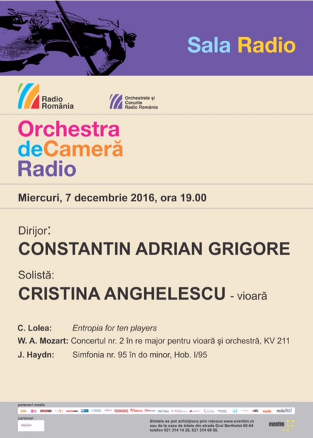 De la clasicismul vienez la creaţia contemporană în interpretarea Orchestrei de Cameră Radio la Sala Radio