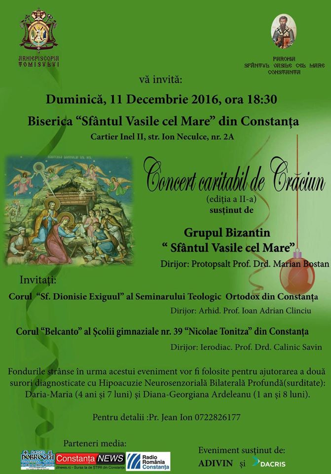 AUDIO – Grupul bizantin „Sf. Vasile cel Mare”: Concert caritabil de Crăciun, la CONSTANȚA