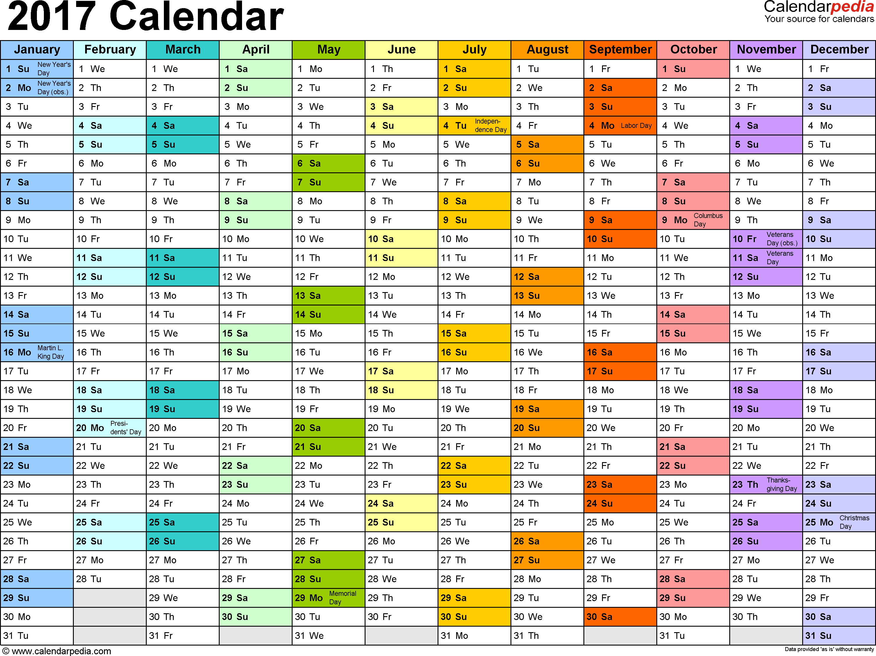 Calendarul zilelor libere din anul 2017