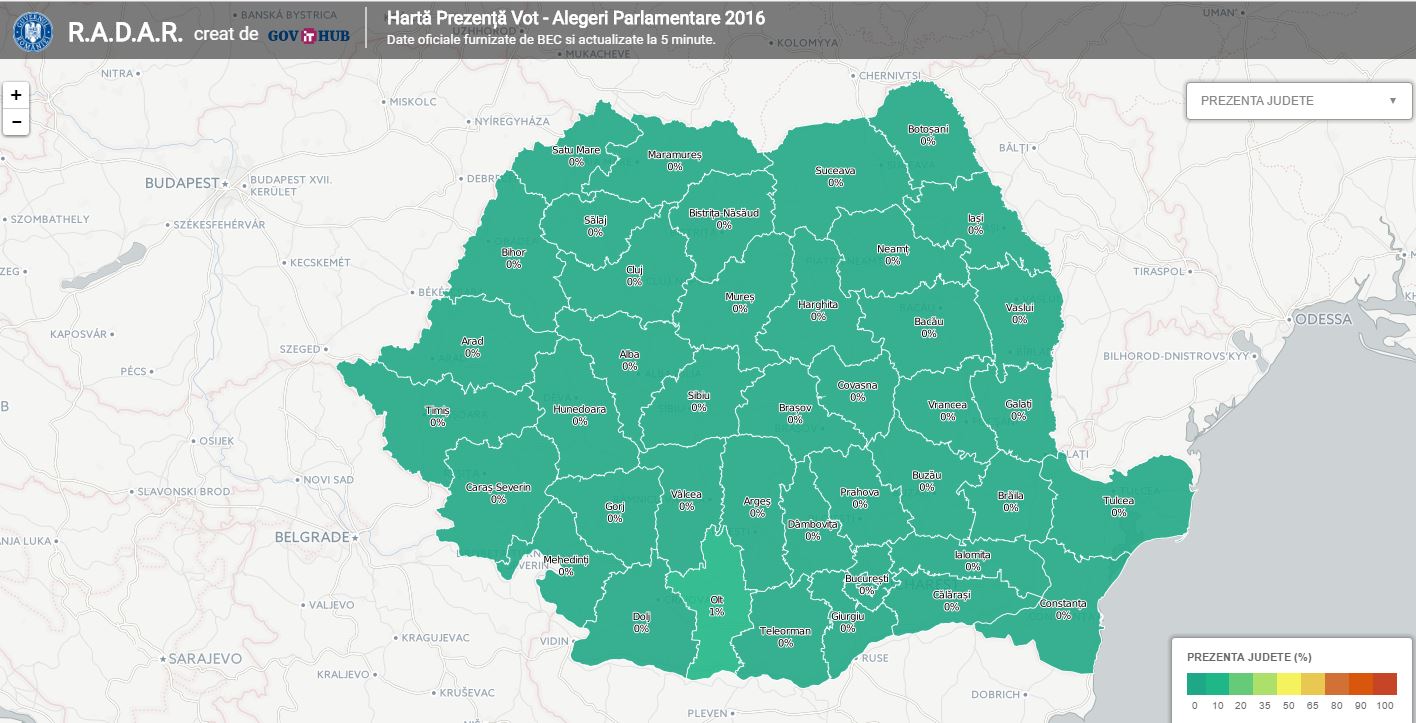 ALEGERI PARLAMENTARE 2016. Prezența la vot în timp real