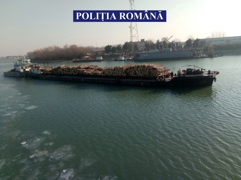 Foto/Video – Șlep încărcat cu lemn, aparținând unei firme din BRĂILA, confiscat de polițiști la SMÂRDAN