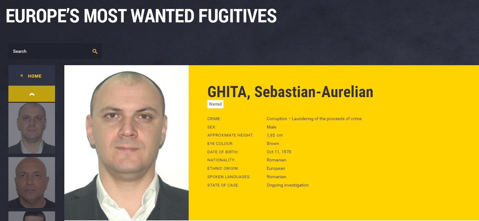 Sebastian Ghiţă a apărut pe site-ul Europol la rubrica Most Wanted