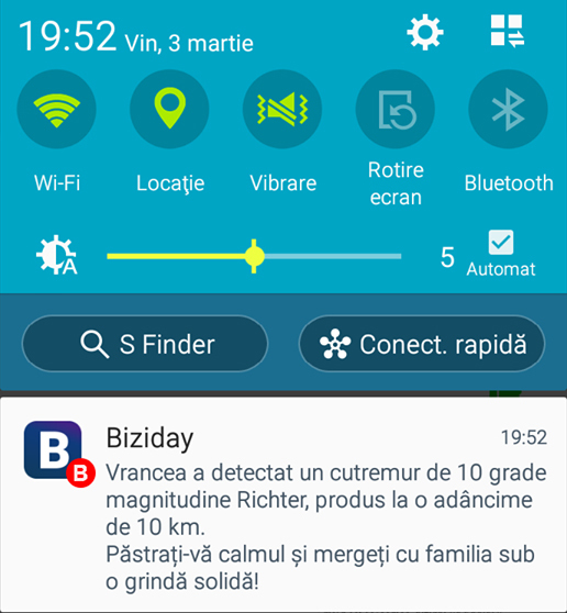 Mesaj de alertă „Vrancea a detectat un cutremur de 10 grade „, primit de utilizatorii aplicaţiei Biziday. Moise Guran: Serverul nostru a fost spart