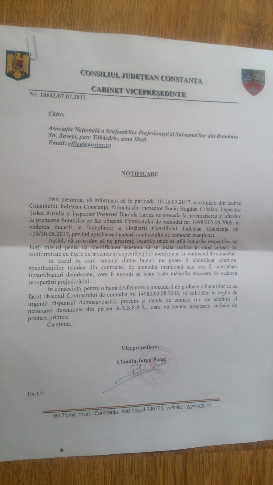 FOTODOCUMENT: Divergențe între CJ Constanța și Asociația Salvamarilor