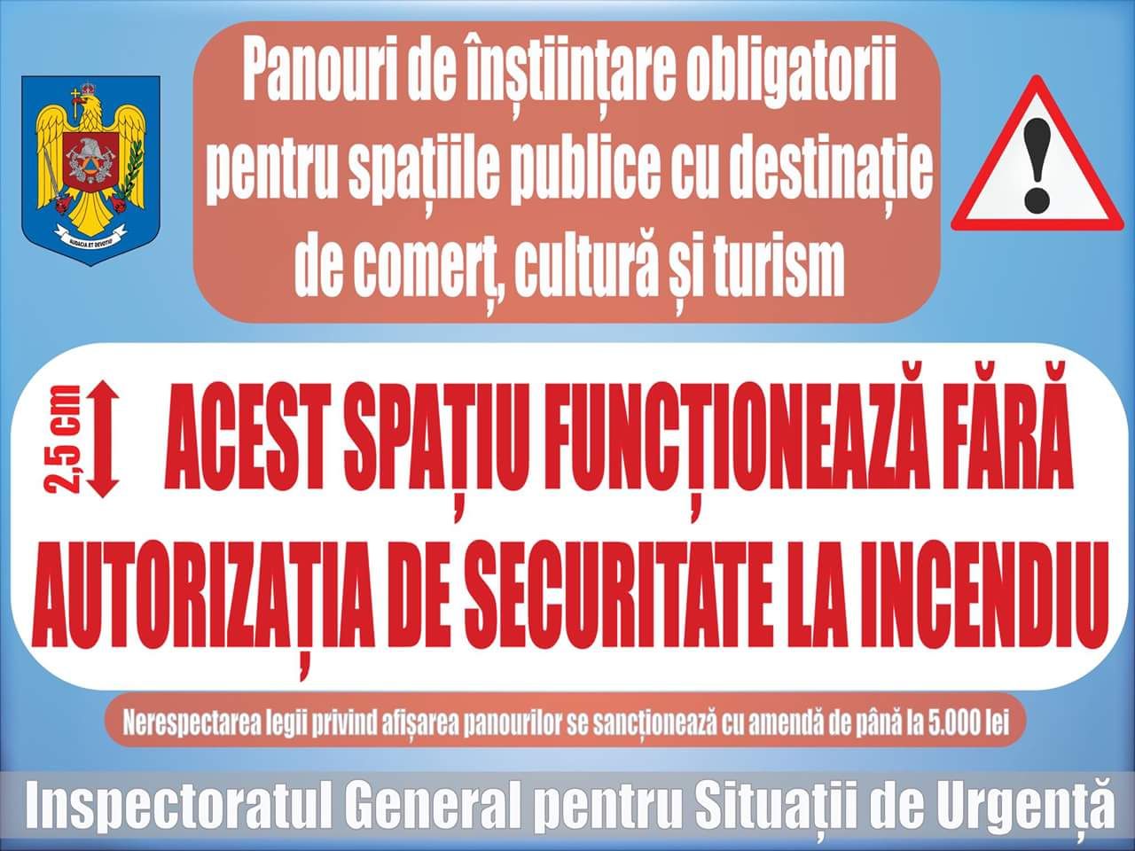 Panouri obligatorii pentru clădirile care nu dețin autorizație de securitate de incendiu