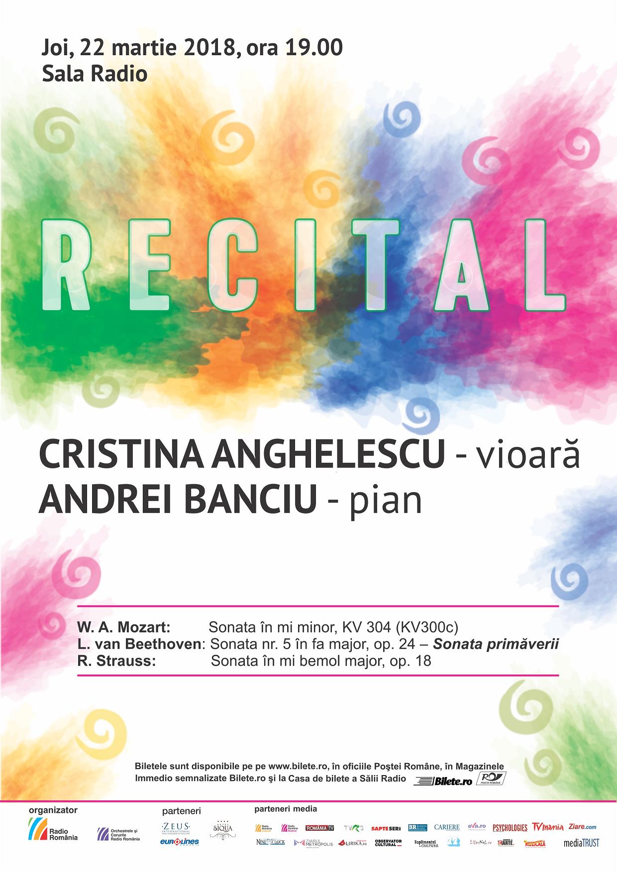 Recital de vioară şi pian cu Cristina Anghelescu şi Andrei Banciu, la Sala Radio