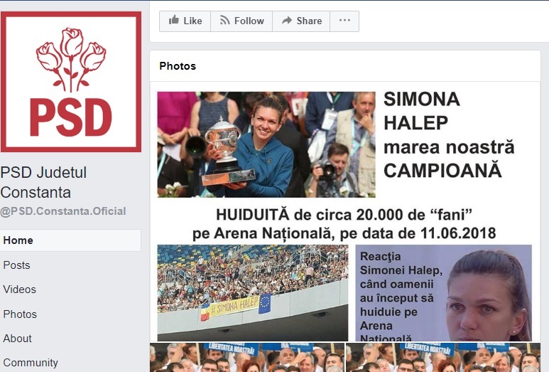Mesajul PSD despre Halep: Făgădău –„Dezaprob vehement această postare”