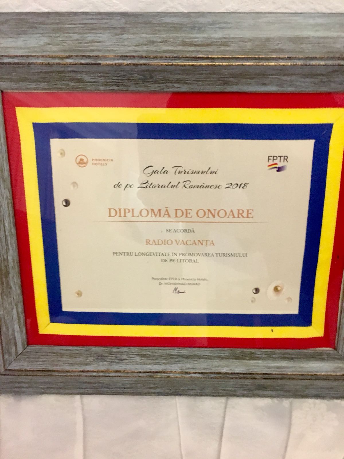 Radio Vacanța – Diplomă de Onoare la Gala Litoralului Românesc