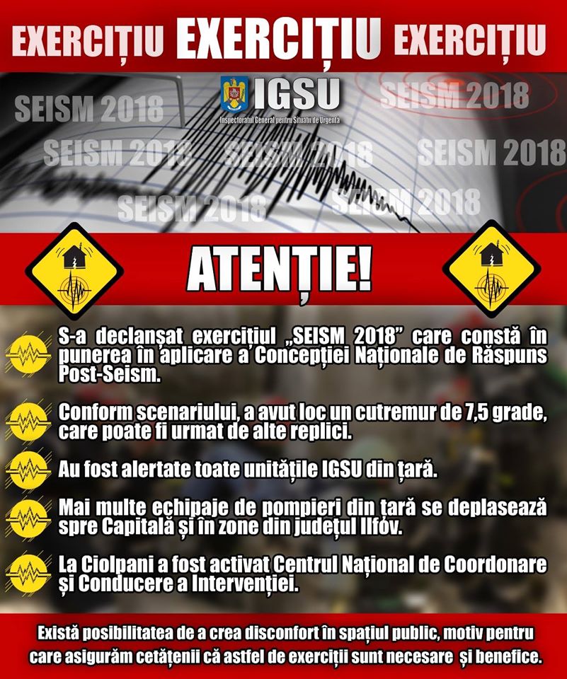 SEISM 2018. Ministerul Apărării Naționale participă la exercițiul de simulare