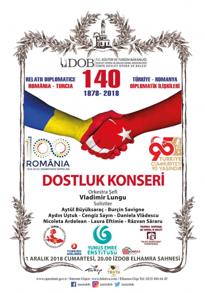 De 1 Decembrie, Concertul Prieteniei Româno-Turce la Izmir. Ziua Națională a României va fi sărbătorită de artiştii lirici constănţeni împreună cu omologii lor din Turcia