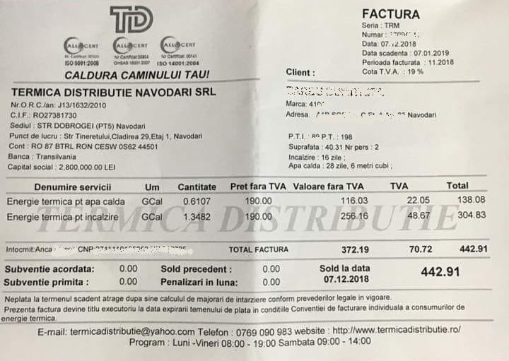 NĂVODARI: Facturi uriaşe la încălzire pentru numai jumătate de lună