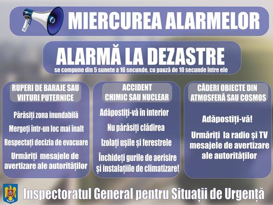 CONSTANȚA/TULCEA: Sirenele de alarmare a populaţiei vor suna, de la ora 10.00
