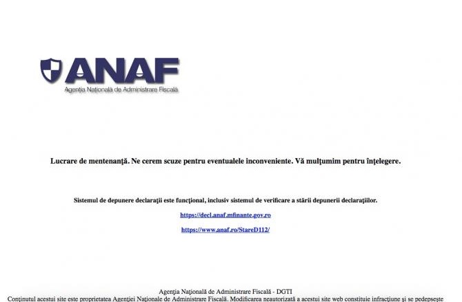 Serviciile online ale ANAF nu vor funcționa sâmbătă