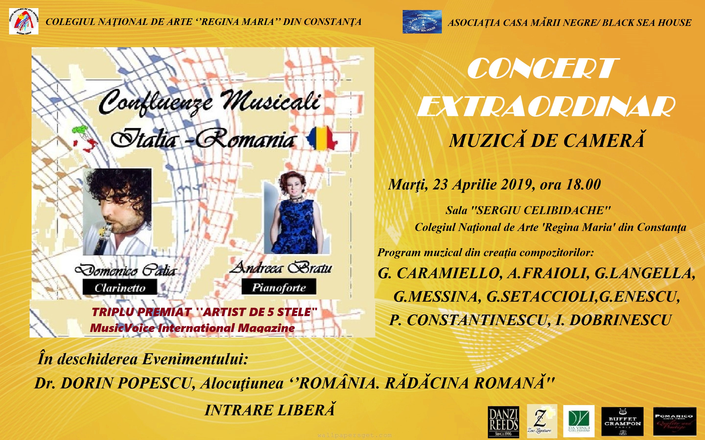 Concertul Extraordinar de muzică de cameră „Confluenze Musicali. România-Italia“ are loc la Colegiul Național de Arte „Regina Maria“