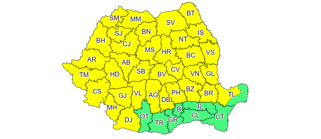 DOBROGEA: Nordul regiunii, sub atenționare Cod Galben
