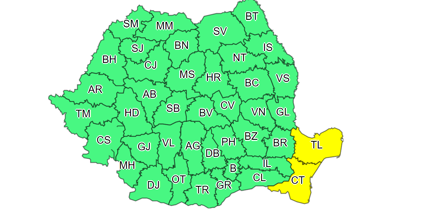 DOBROGEA, sub atenționare Cod Galben