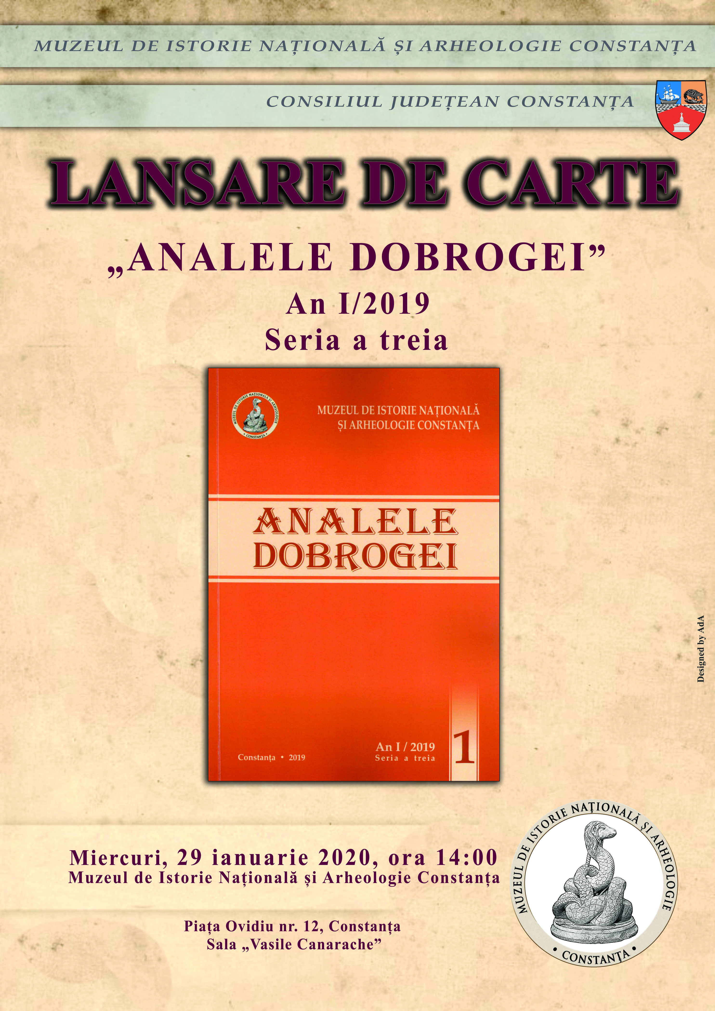 CONSTANȚA: Lansarea primului volum din seria a treia a „Analelor Dobrogei”, la Muzeul de Istorie Națională și Arheologie