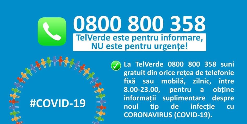 Peste 3.600 de apeluri la TELVERDE pentru coronavirus