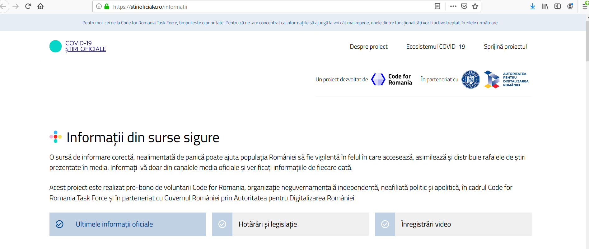 Guvern: S-a lansat platforma online COVID-19 Ştiri Oficiale