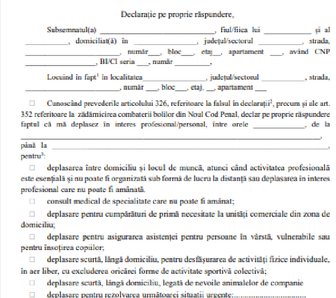 Cum arată declarația pe propria răspundere
