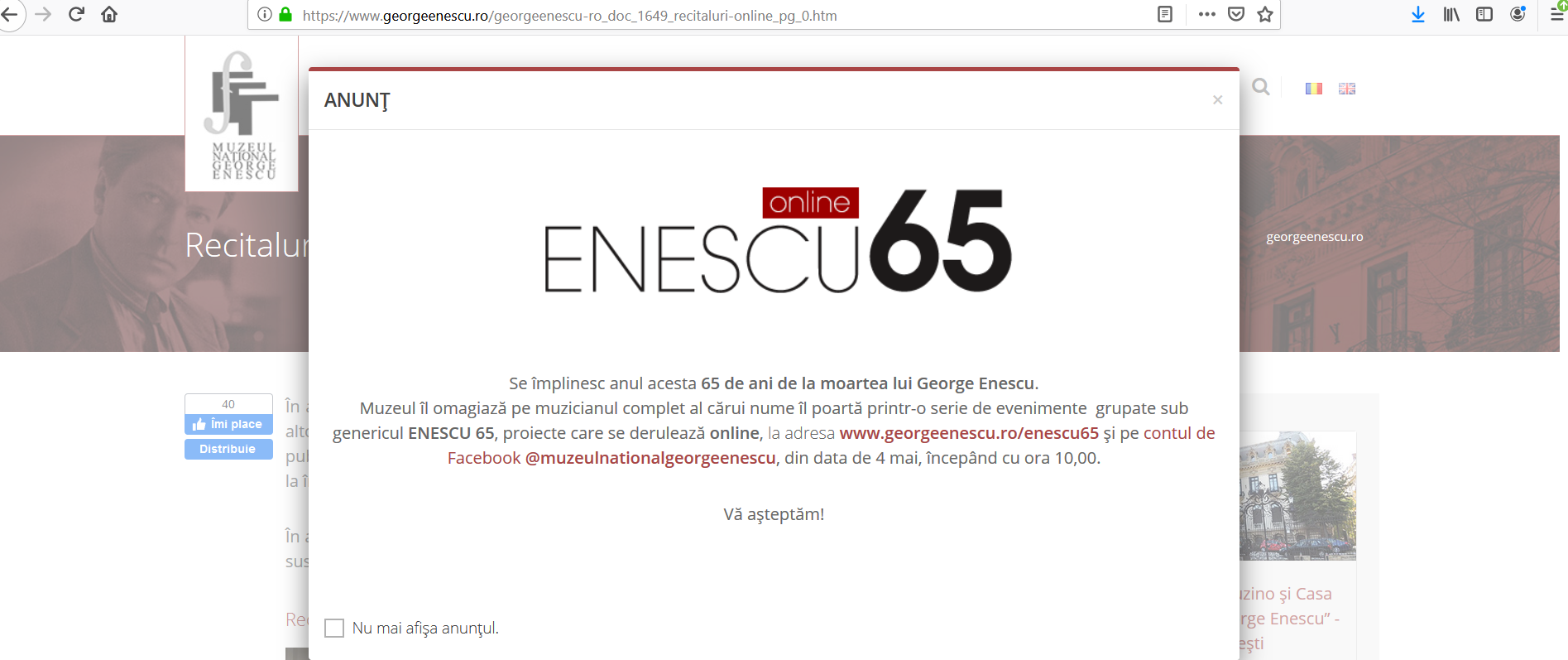 Muzeul Enescu îl omagiază online pe marele compozitor, la 65 de ani de la moarte