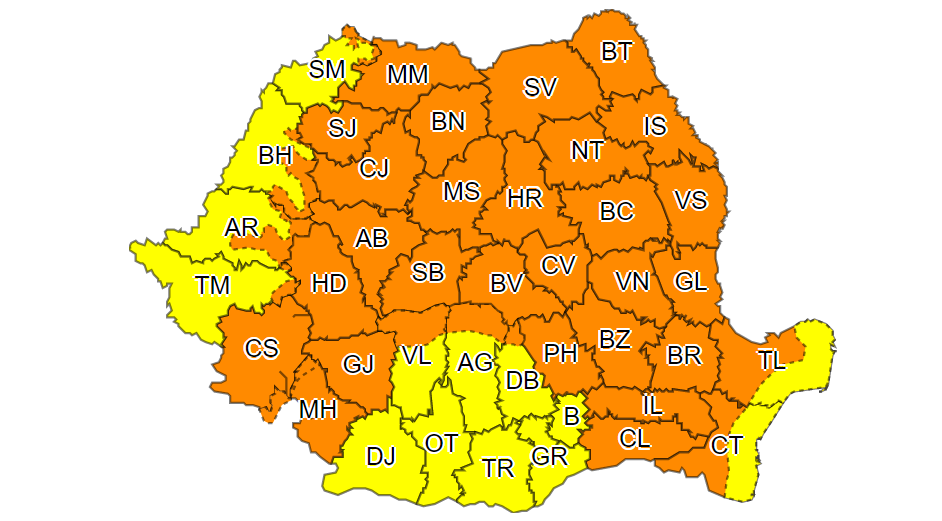 Dobrogea vizată de coduri portocaliu și galben. Intensificări ale vântului, ploi, vijelii, descărcări electrice şi grindină