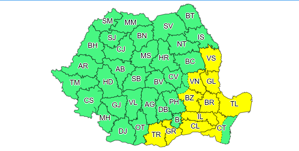 CONSTANȚA și TULCEA vizate de un cod galben de instabilitate atmosferică şi ploi însemnate cantitativ
