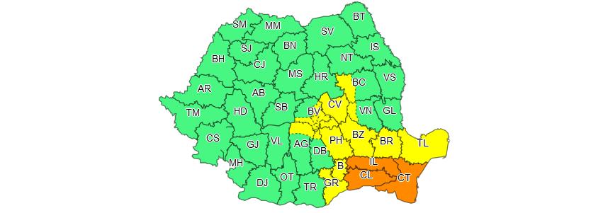 Judeţele CONSTANŢA şi TULCEA, sub avertizare hidrologică Cod Portocaliu şi Cod Galben