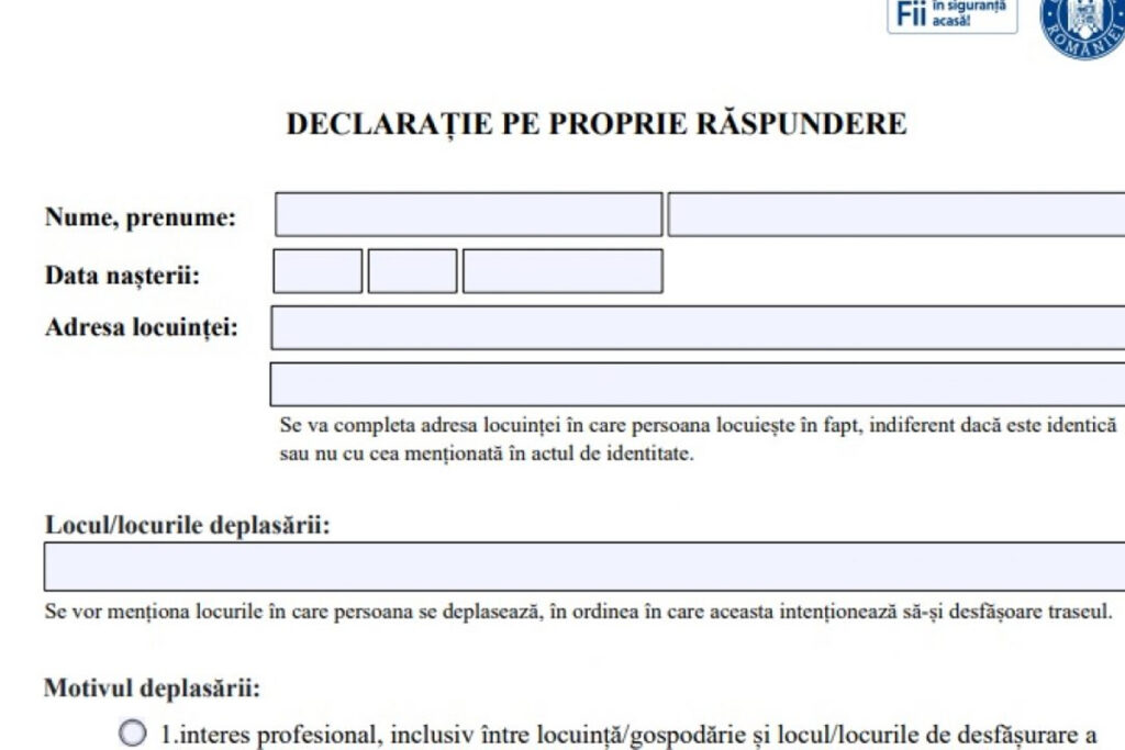 Formular online pentru completarea declarațiilor pe propria răspundere pe telefon sau calculator