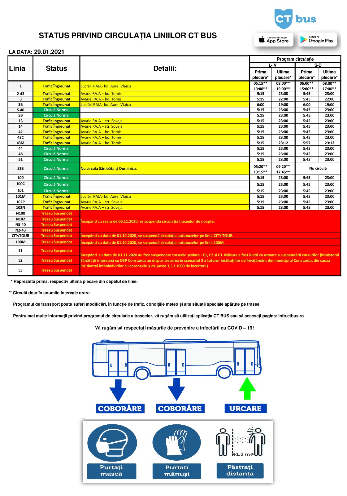 CT BUS anunță că graficul pentru circulația autobuzelor are un nou format