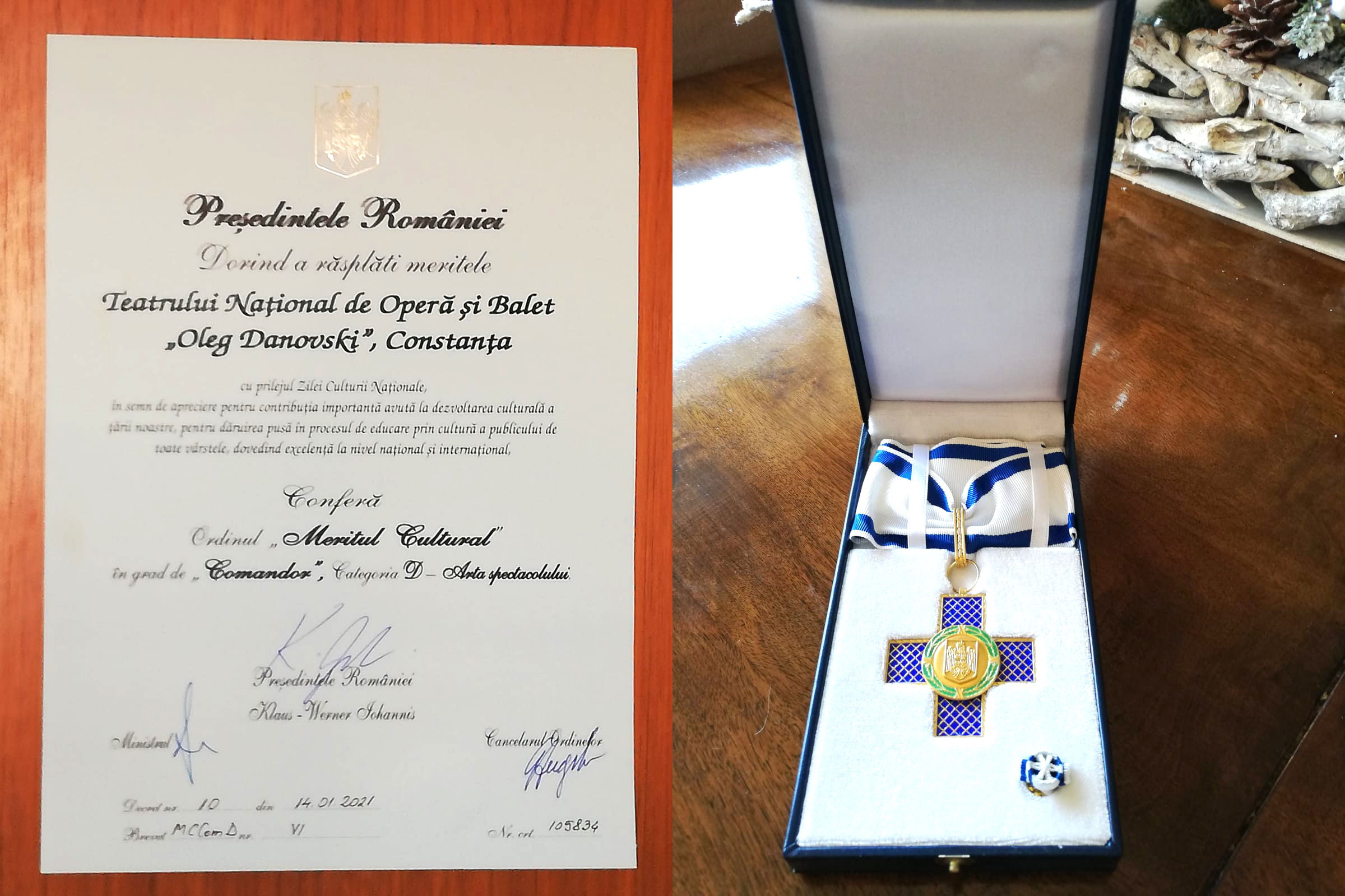 CONSTANȚA: Ordinul “Meritul Cultural” în grad de Comandor, Categoria D – “Arta spectacolului”, acordat Teatrului Național de Operă și Balet „Oleg Danovski”