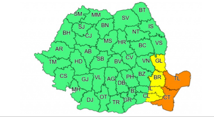 Județele CONSTANȚA și TULCEA: Cod PORTOCALIU de ninsori și viscol