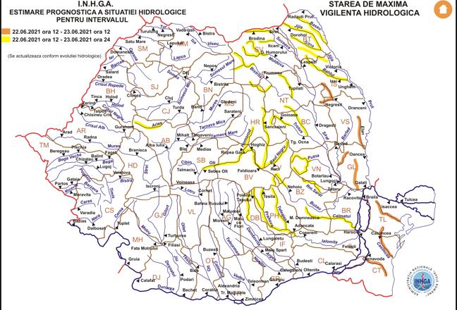 CONSTANTA/TULCEA: Avertizare hidrologică pe cursurile de ape