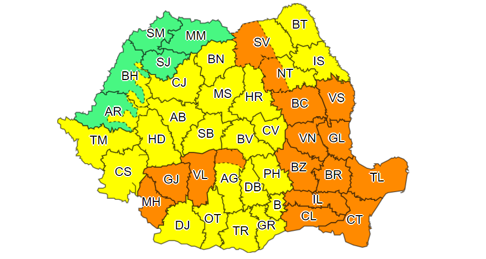 Județele CONSTANȚA și TULCEA: Avertizare cod PORTOCALIU de ploi abundente