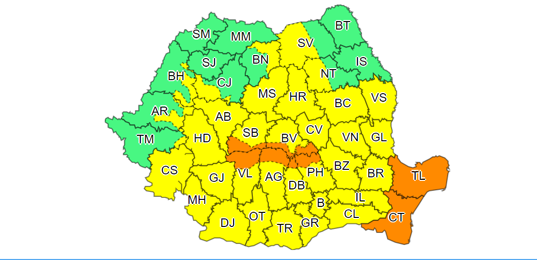 CONSTANȚA/TULCEA: ANM a emis un nou COD PORTOCALIU ploi abundente