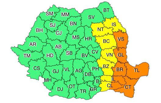 Județele Constanța și Tulcea sub cod PORTOCALIU de precipitații