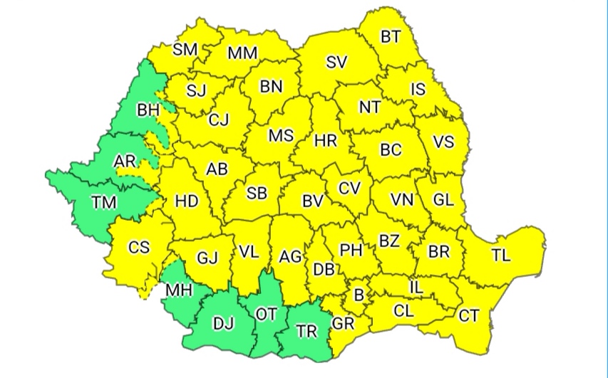 Județele Constanța și Tulcea sunt vizate de un COD GALBEN de averse, grindină și vijelii