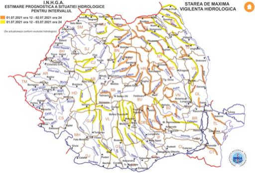 CONSTANȚA/TULCEA: COD PORTOCALIU de inundații pe cursurile de apă