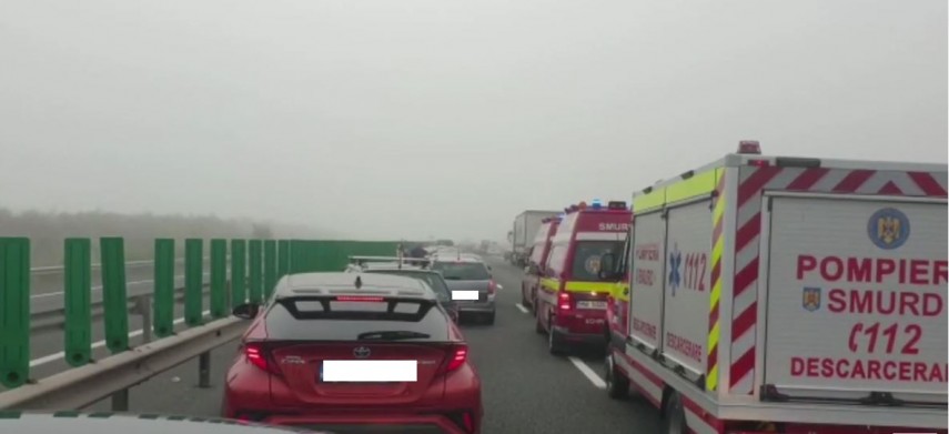 A fost activat planul roşu! Trafic oprit pe A2 Bucureşti – Constanţa din cauza unui carambol; 20 de autoturisme implicate