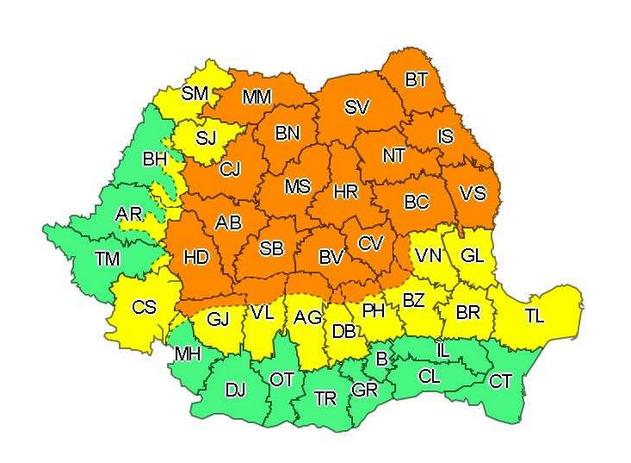 ANM: Alerte de vreme instabilă în cea mai mare parte din ţară, până miercuri seara