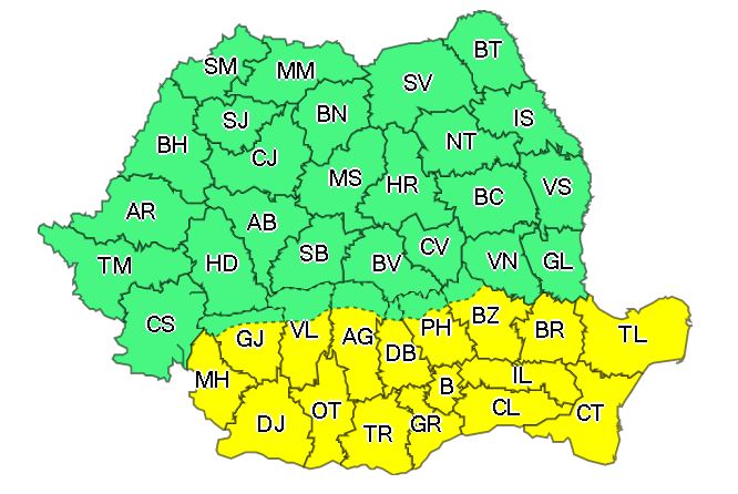 CONSTANȚA/TULCEA: Cod galben de caniculă umat de averse, grindină și vijelii